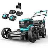 YARDCARE Akku Rasenmäher mit 7 Schnitthöhen, LED-Anzeige, Mulchkeil, bis zu 675㎡ Rasen, Sichelmäher mit 2 Akku & 2 Ladegerät, 41cm Schnittbreite, 45L Grasfangsack, Einstellbare Griffhöhe