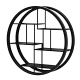 Wandmontiertes Schweberegal, 5-stöckig, rund, Holz und Eisen, Wandregal für Heimbüro-Dekor