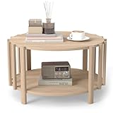 Alvinlite Couchtisch rund, Tisch mit Stauraum, 120 x 60 x 40 cm Wohnzimmer Tisch für Couch, Sofatisch für Schlafzimmer, Holzfarbe