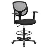 SONGMICS Bürostuhl, Leinensessel, ergonomischer Sitz, Hocker, mit höhenverstellbarer Fußstütze, um 360 ° drehbar, für Stehbüro, Schwarz OBN25BK