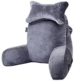 Lesekissen zum Sitzen im Bett Couch Erwachsene, Rückenkissen mit Taschen, Rückenkissen für Erwachsene Bettstuhl für Bettruhe, Lesen, Fernsehen, Gaming Dunkelgrau