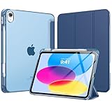 MoKo Hülle für iPad 11 Zoll (A16) 11. Generation 2025, Hülle iPad 10. Gen. 10,9 Zoll 2022 mit Stifthalter, Schlank Leicht Trifold Schutzhülle mit Robuster PC Transluzenter Rückseite, Denim