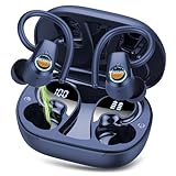 Bluetooth Kopfhörer Sport, Kopfhörer Kabellos Bluetooth 5.3 Mit ENC Mic, 50std Hifi Stereo Tiefer Bass Ohrhörer Mit Led-Anzeige, Ip7 Wasserdicht Wireless Earbuds Mit Ohrhaken Für Sport,Usb-C,Blaue