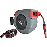 LEHMANN Wand-Schlauchbox 35 m + 2 m, Automatischer Schlauchaufroller, Schlauchtrommel für Flexible Gartenbewässerung, Wandmontage, inkl. 35 m Gartenschlauch, 3/4', 1/2' Kupplungen und Sprinkler