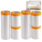 6 Rollen Abdeckfolie mit Klebeband, Transparente Abdeckfolie Maler (4x 55 cm × 20 m + 2x 150 cm × 20 m), Abklebeband mit Folie, wasserdicht Malerfolie mit Klebeband