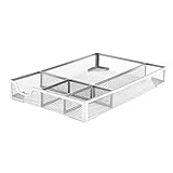 Cocoarm Schreibtisch-Schubladen-Organizer-Tablett, Aufbewahrungstablett aus Metallgeflecht mit 5 Fächern und Rutschfesten Gummipolstern für das Heimbüro, 31,9 X 21,6 X 4,6 Cm (SILVER)