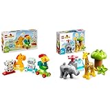 LEGO DUPLO Tierzug, Zug-Spielzeug mit Rädern, kreative Tierfiguren zum Bauen und Umbauen & DUPLO Wilde Tiere Afrikas, Lernspielzeug für Jungen und Mädchen ab 2 Jahre