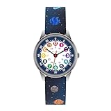 Cander Berlin MNA 1230 G Armbanduhr 3 ATM wasserdicht Lernuhr Armbanduhr Kinder Lernuhr analog Jungen Mädchen Weltraum