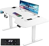 JUMMICO HöHenverstellbarer Schreibtisch Weiß 160 x 75 cm L-förmiger Schreibtisch Höhenverstellbar Elektrisch mit Memory-Steuerung,Ergonomie Gaming Tisch mit Becherhalter, Haken (Weiß)