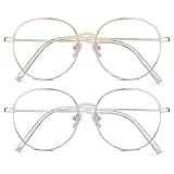 ACWOO Blaulichtfilter Brille, 2er-Set Rund Anti Blaulicht PC Gaming Brillen Mode Brille, Metall Blue Light Blocking Glasses, Retro Ohne Stärke Blaufilter Brille für Damen Herren (Gold+Silber)