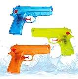 3X Wasserpistolen Set 15 cm für Kinder & Erwachsene - mit hoher Reichweite - Wasserspritzpistole Spritzpistole klein mini für Kinder