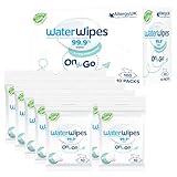 WaterWipes Tücher für unterwegs, 100 Tücher (10 Packungen), Feuchttücher auf 99% iger Wasserbasis, ideal für unterwegs, für Gesicht und Körper