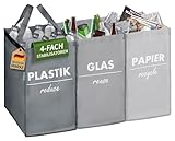 COTTARA® Mülltrennsystem 3fach Plastik, Glas, Papier | Starker Stand 4 Stabilisatoren | Idealer Mülltrenner, Pfandflaschen sammelbehälter, Recycling Behälter und Altpapier Sammelbehälter | Grau