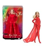 Barbie Signature-Puppe, Kylie Minogue bewegliche Sammelfigur im Outfit des Musikvideos „Padam Padam“ mit rotem Bodysuit, Chiffonumhang und Schnürstiefeln, JBJ39