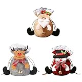 Montesy 3 Stück Weihnachtstasche, tragbar, Weihnachtsmann, Schneemann, Süßigkeitenbeutel mit Kordelzug, wiederverwendbare Tasche
