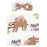 UPKOCH Strickdecke mit Baumwollem Kopfband Cartoon Schmusetuch Neugeborenen Pucktuch Atmungsaktiv Große Kuscheldecke für Junge Mädchen Schutz vor Kälte im Sommer