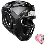 Farabi Sports Boxing HeadGuard, Helmet Head prototector Gear Real Leather (Small) (Black, Medium)