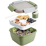 Greentainer Lunchbox Auslaufsichere Bento Box mit 1 Gabel, 1500 ml Salatbehälter mit Dressingbehälter, 3 Fächer Salatbox-to-go für Schule,Arbeit,Picknick, Reisen,Camping | Frische Dichtung