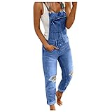 Jeanslatzhose Damen Lang Stretch-Latzhosen FüR Damen Jeans-Latzhose LöCher-Jeanshose Stretch Jeans-Destroyed RöHrenjeans-Jeanslatzhose Stretch RöHrenjeans Loose Hoseanzug RöHre-Latzjeans-Romper