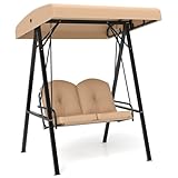 COSTWAY Hollywoodschaukel 2-Sitzer, Gartenschaukel mit Sonnendach & Metallgestell, Outdoor-Schaukel bis 300kg Belastbar, Schaukelbank Wasserabweisend für Veranda, Hof, Garten