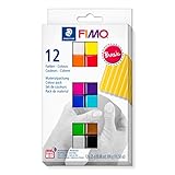 STAEDTLER ofenhärtende Modelliermasse FIMO soft in basic Farben, weich und geschmeidig, speziell für Einsteiger und Hobbykünstler, 12 Halbblöcke á 25g in sortierten , 8023 C12-1