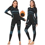 SIMIYA Thermounterwäsche Damen Skiunterwäsche Funktionsunterwäsche Warm Atmungsaktiv Ski Unterwäsche Damen Set Thermo Unterwäsche Damen Sportunterwäsche in Winter Herbst(Schwarz+Blau,M)