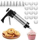 Ruikdly Gebäckpresse für Spritzgebäck Edelstahl Spritzgebäck Presse mit 13 Schablonen und 8 Tüllen, Kekspresse Edelstahl, Plätzchenpresse Spritzgebäck für Kuchen Dessert DIY Maker Cookie Presse