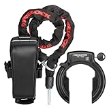 TRELOCK Rahmenschloss RS 480 Naz + Einsteckkette ZR 355 100/6 mit Satteltasche – 70,7 mm breite Öffnung