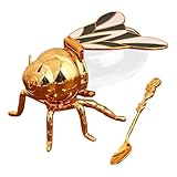 Honigglas in Bienenform, Honigbehälter mit Löffel, Bienenförmige Töpfe zum Würzen, Sirupspender aus Zinklegierung, Küchenzubehör, goldener Sirupspender, Zuckerhalter für Dessert