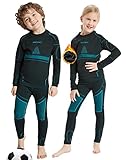 NOOYME Funktionsunterwäsche Kinder Skiunterwäsche Thermounterwäsche Atmungsaktiv & Hautfreundlich Sportunterwäsche Fussball, Schwarz-Hellblau (110/116) 110-115cm