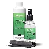 bio-chem Brillenreiniger-Spray mit Anti-Beschlag Funktion Antistatik-Spray Reinigungs-Set 100 ml Sprayflasche + 250 ml Nachfüllflasche (350 ml) + hochwertiges Mikrofasertuch/Brillenputztuch microfaser