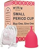 Pixie Menstruationstasse mit Aufbewahrungstasche, Reinigungstüchern & E-Book – Größe 1, bequem, wiederverwendbar, mit Entfernungsstiel – Kaufen Sie eine, wir spenden eine
