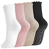 Utensilsto 4 Paar Pilates Socken Stoppersocken Damen Anti Rutsch Yoga Socken Damen 39-42 Rutschfeste Socke Grip Socks für Pilates Barre Ballett Tanz Trampolin (bunt)