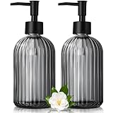 GMISUN Seifenspender Glas, 425ml Seifenspender Schwarz, 2 Stück Seifenspender Bad Mit Pumpe, Modern Gestreifter Spülmittelspender Küche, Seifenspender Set, Pumpspender, Flüssigseifenspender