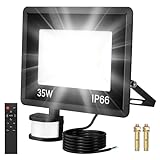 Aussenlampe Mit Bewegungsmelder 35w LED Strahler Mit Bewegungsmelder Außen Licht Fernbedienung 6500k Kaltweiß Ip66 Wasserdicht,Timer,Superhell Aluminium Lampe Wandstrahler Für Hof, Garage,Garten