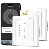 SMARTERCURRY WLAN Rollladenschalter 5GHz Betaversion, [6 Gen] Jalousien Schalter benötigt Nullleiter, Rollladensteuerung kompatibel mit Echo Alexa/Google, 80x80m, 2 Stück