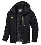 TACVASEN Herren Winterarbeitsjacken Outdoorjacke Snowboardjacke Warme Verdickete Winterjacke Kapuzenjacke für Männer, Schwarz, M
