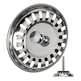 Spülbecken Siebkörbchen, 1 Pack, Ø 80 mm Siebkorb, in Edelstahl, Exzenter Zapfen ragt 52-97 mm tief in den Abfluss, Ø 8 mm Stift, Ersatzteil für Küchenspülen, Küchenabflusssieb, Siebkorbventil Spüle