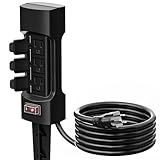 K KASONIC Elektrischer Erdspieß für den Außenbereich, 6 Steckdosen, 9 Füße, Stromleiste, doppelseitig mit wetterfesten Sicherheitsabdeckungen, ETL-zertifiziert, schwarz