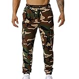 Freizeithose Herren Baumwolle Tarnfarbe Bedruckt Arbeitshosen Leicht Activewear für Herren Baumwolle Wanderhose Fitnesshose Bergsporthose Mittelhohe Athleisure-Hose mit Taschen