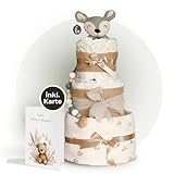 LINDFALL® Windeltorte Junge, Geschenk zur Geburt | Hochwertiges Babygeschenk, handgefertigt, Erstausstattung für Neugeborene, Baby Windeltorten (Mintgrün, Medium)