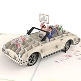 LIMAH® Pop-Up Hochzeitskarte, edle 3D Karte mit Hochzeitsauto, Glückwunschkarte zur Hochzeit oder Hochzeitstag passend zum Geldgeschenk, Gutschein, Hochzeitsreise und Flitterwochen