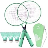 QKTYB Federball Set Kinder Ab 4 6 8 Jahr, Leicht Legierung Kinder Federball Set FüR AnfäNger Spieler Indoor Outdoor Sportspiel Mit Tragetasche (Grün)