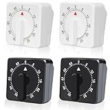 4 Stück Mechanisch Küchentimer: 60 Minuten Eieruhr mit Lauter Alarm, Kurzzeitmesser Mechanisch Küchenuhr, Countdown Timer Küchenwecker Timer für Kochen, Sport, Studieren (Weiß, Schwarz)