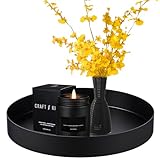 Deko Tablett Rund Deko Tablett Schwarz Metall 20cm Dekoteller und Dekotablett aus Metall Tablett Serviertablett Rund Bad Schmuck Organizer Buffet Teller für Kosmetik Dessert Kerzen(Matt Schwarz)