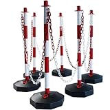 Set von 6 Absperrpfosten Rot-Weiß mit 22M Kette - Kunststoff-Kettenpfosten und Absperrband -