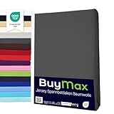 Buymax® Spannbettlaken 90x200cm Baumwolle 100% Spannbetttuch Bettlaken Jersey, Matratzenhöhe bis 25 cm, Farbe Anthrazit