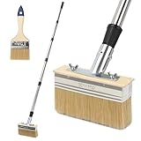 2-teilig Flächenstreicher, 150cm Terrassenstreichbürste mit Verlängerungsstiel Edelstahl, 21cm Malerpinsel Wandfarbe, Lasurpinsel Set für Lacke, Lasuren, Wand, Decken, Schuppen und Zaun