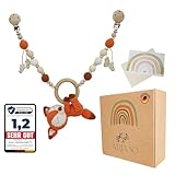 ARIASO® Kinderwagenkette aus Holz und Baumwolle gehäkelt, Kinderwagen Kette für Babys, Geschenk zur Geburt für Mädchen und Junge ab 0+ Monate inkl. Geschenkkarte- Fuchs
