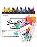 lunera Brush Pen Set Pinselstifte I 50er Set I 24 Aquarellfarben, 8 Lettering + 16 Aquarellpapier, 2 Wassertankpinsel I Echte Pinselspitze für Aquarell und Kalligraphie